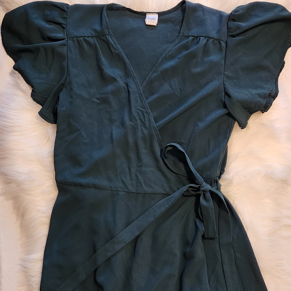 Dark green wrap around dress, Simon's, size large